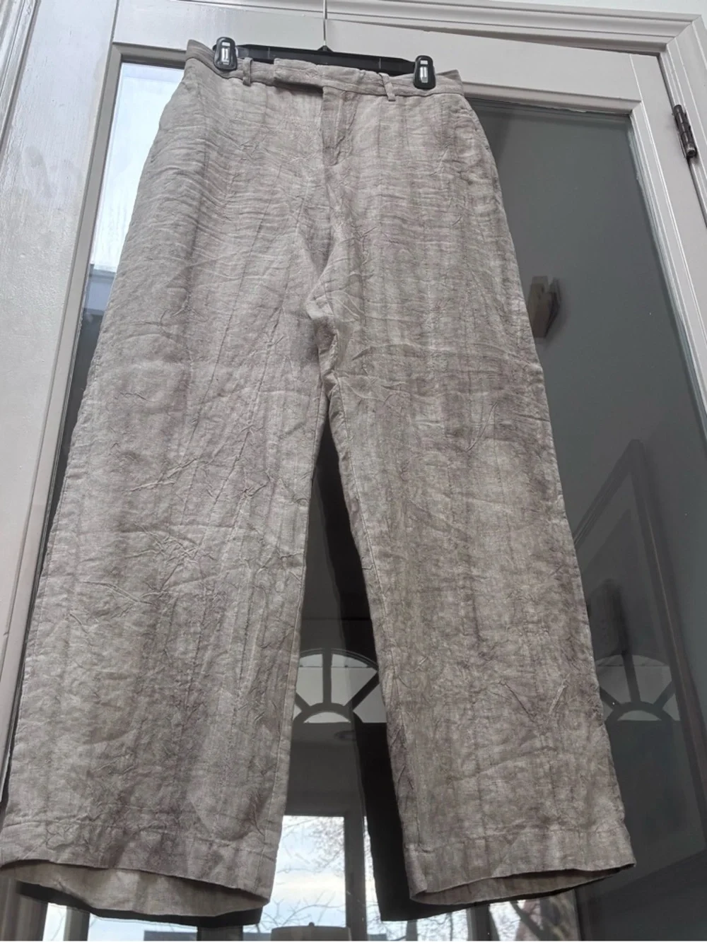 Zara 100% Linen Wide Leg Pants - Natural Crinkle - S - Picture 7 of 12